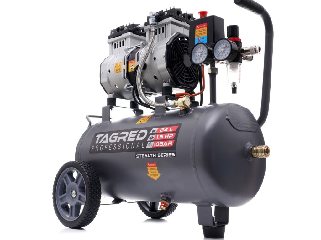 ROZBALENO - Tagred TA3383, Bezolejový kompresor 24l, 230V, 2 písty, 1100W