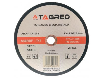 Kotouč na řezání kovů a oceli 230 x 22,2 x 1,8 mm, Tagred TA1008