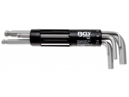BGS 802, Sada zahnutých klíčů | dlouhé | vnitřní šestihran / vnitřní šestihran s kulovou hlavou 2 - 10 mm | 8dílná