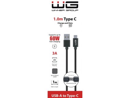 WG Datový kabel USB-A_type-C, 3 A, černý, 100 cm