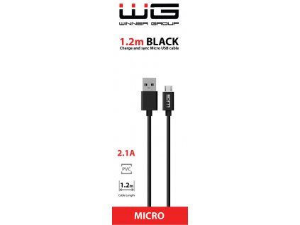 WG Datový kabel USB-A_micro-USB, 2,1 A, černý, 100 cm