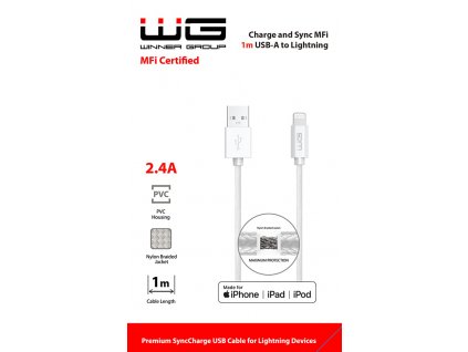 WG Datový kabel USB-A_Lightning MFI, 2,4 A, bílý, 100 cm