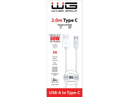 WG Datový kabel USB-A_type-C, 3 A, bílý, 2 m