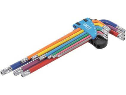 BGS 74462, Sada zahnutých klíčů | vícebarevné | extra dlouhé | T-profil (pro Torx) s otvorem T10 - T50 | 9dílná