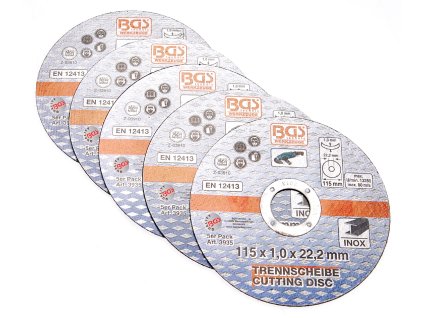 BGS 3935, Sada brusných kotoučů na nerezovou ocel | Ø 115 x 1,0 x 22,2 mm | 5dílná