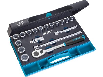 HAZET 932/18, Sada nástrčných klíčů | 1/2 palce čtyřhran dutý, trakční profil vnější šestihran