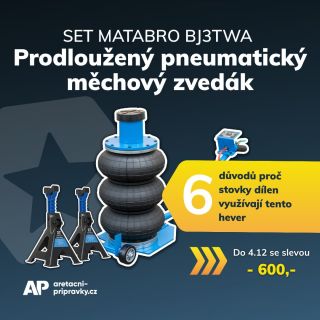⚙️ SET MATABRO BJ3TWA – prodloužený pneumatický měchový zvedák + podpěry MB-JS3T Velmi rychlý zvedák, do každé dílny s...