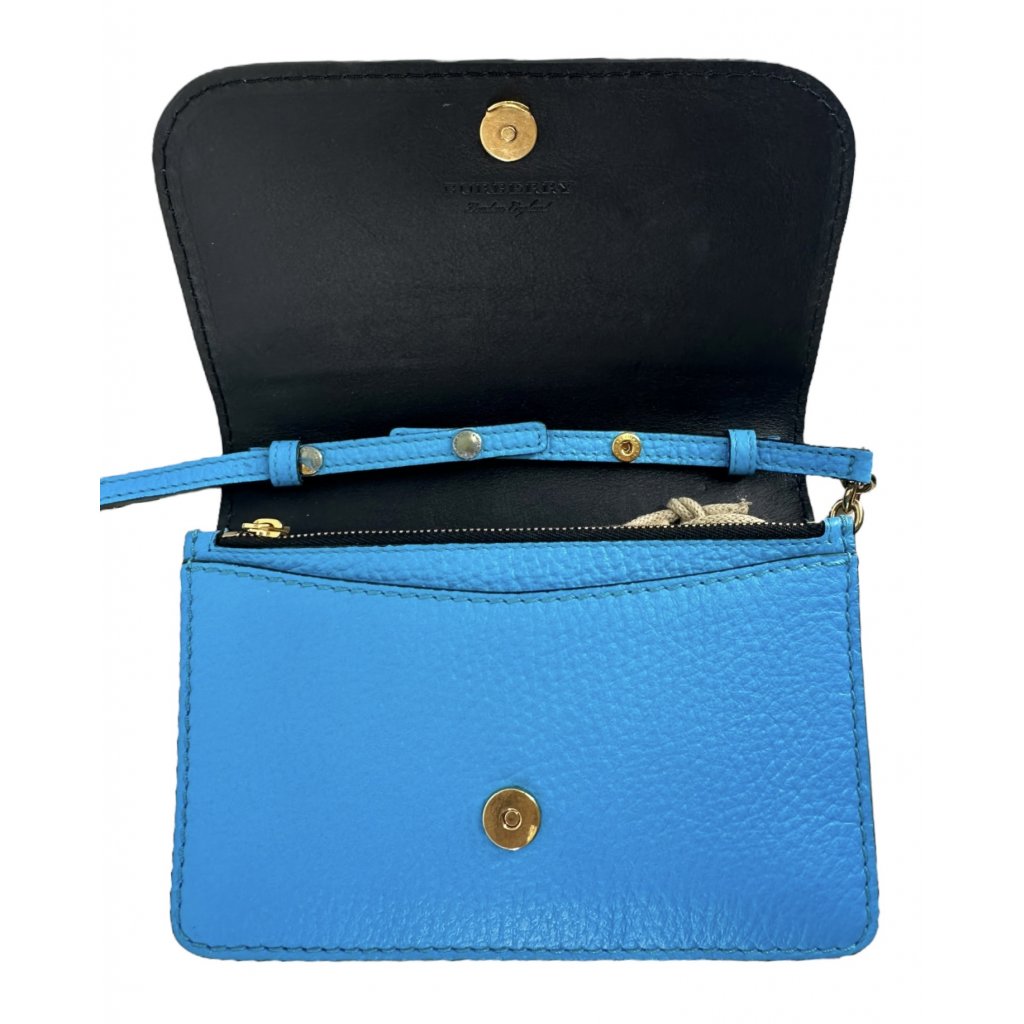 BURBERRY Embossed Leather Crossbody Bag Wallet with Detachable Strap in Bright Blue ARMADIO