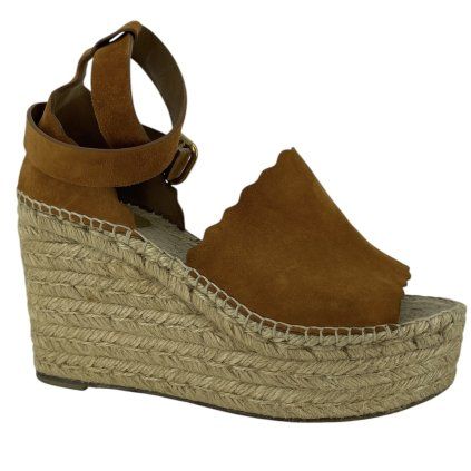 CHLOÉ Brown Suede Espadrille Wedge Sandals