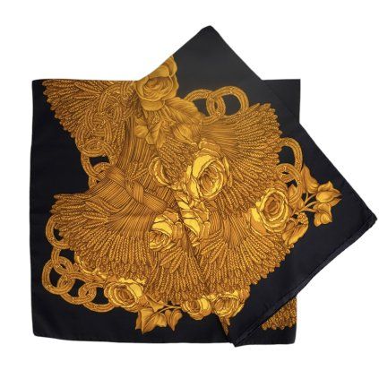 CHANEL Black Printed Silk Scarf