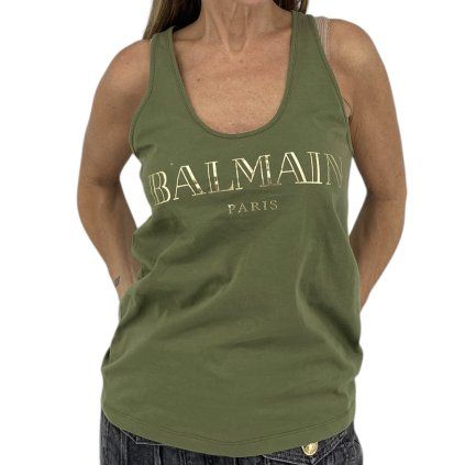 BALMAIN Khaki Logo Tank Top