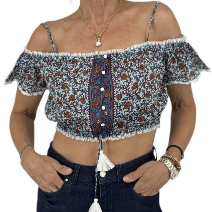 POUPETTE ST BARTH Blue Printed Cropped Top