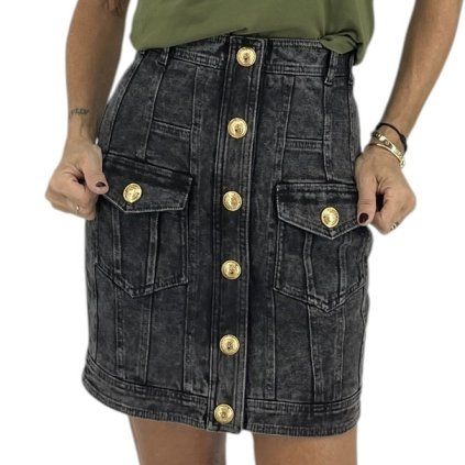 BALMAIN Grey Denim Skirt