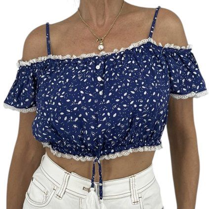 POUPETTE ST BARTH Dark Blue Printed Cropped Top