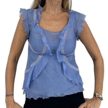 PHILOSOPHY Blue Ruffled Top