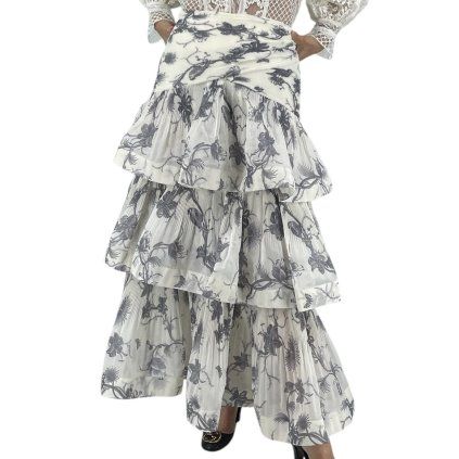 ZIMMERMANN White Floral Ruffled Skirt