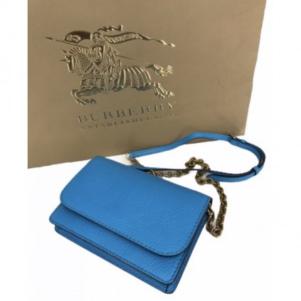 BURBERRY Embossed Leather Crossbody Bag / Wallet with Detachable Strap in Bright Blue