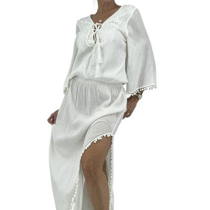 MELISSA ODABASH White Long Sleeve Maxi Dress