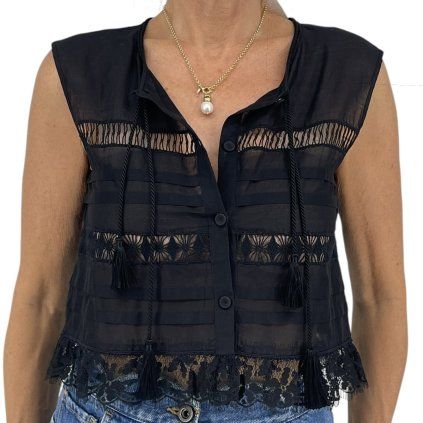 ALBERTA FERRETTI Black Cropped Sleeveless Top