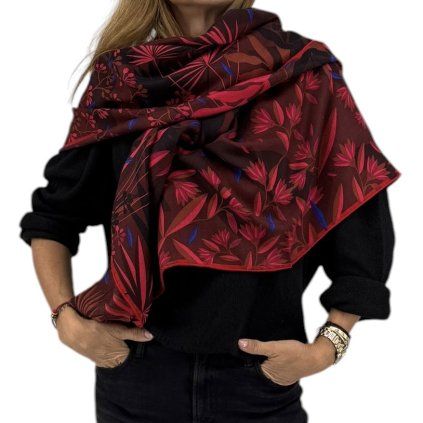 CARTIER Red Printed Scarf