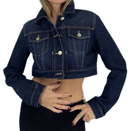 ALBERTA FERRETTI Dark Blue Cropped Denim Jacket