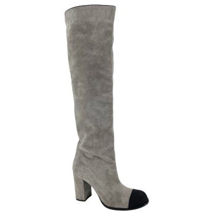 CHANEL Grey Suede Boots
