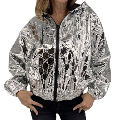 GUCCI GG Hooded Metallic Silver Bomber Jacket