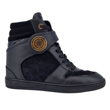 LOUIS VUITTON Black Suede Wedge Sneakers