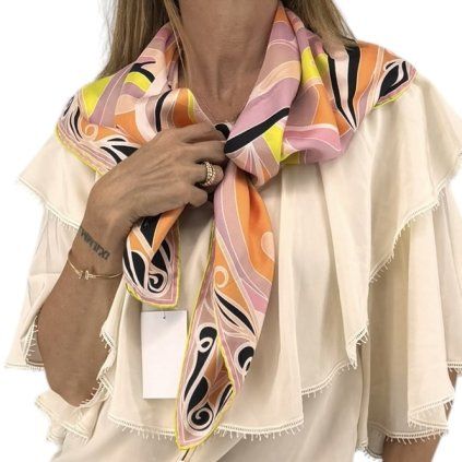 EMILIO PUCCI Pink Printed Silk Scarf