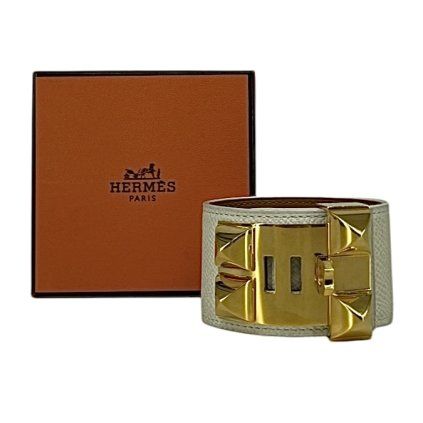 HERMÉS Collier De Chien Gold White Bracelet