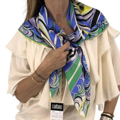 EMILIO PUCCI Blue Printed Silk Scarf