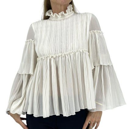 CHLOÉ Cream Pleated Ruffled Blouse