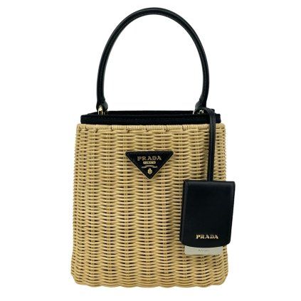 PRADA Panier Wicker and Canvas Bag