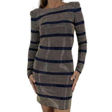 BALMAIN Blue Gold Studded Stripe Dress