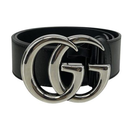GUCCI GG Marmont Leather Silver Belt