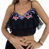 ALBERTA FERRETTI Black Floral Silk Cropped Top