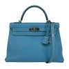HERMES Kelly 32 Taurillon Clemence Blue Jean Bag