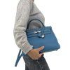 HERMES Kelly 32 Taurillon Clemence Blue Jean Bag