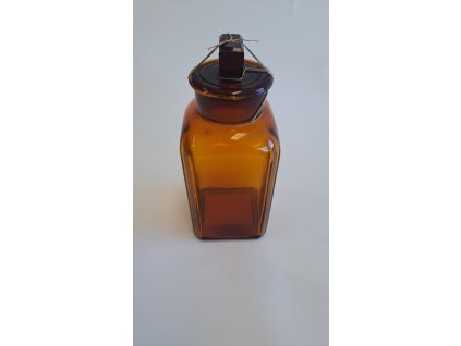 láhev skleněná prachovnice hranatá hnědá se zabroušenou zátkou 350ml