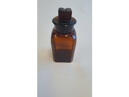 láhev skleněná prachovnice hranatá hnědá se zabroušenou zátkou 100ml