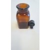 láhev skleněná prachovnice hranatá hnědá se zabroušenou zátkou 100ml