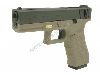 Glock 18C Gen4, pískové tělo - kovový závěr, blowback WE  Airsoft