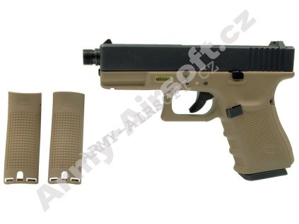 Glock 19 Gen4 TAN - kovový závěr, blowback WE  Airsoft
