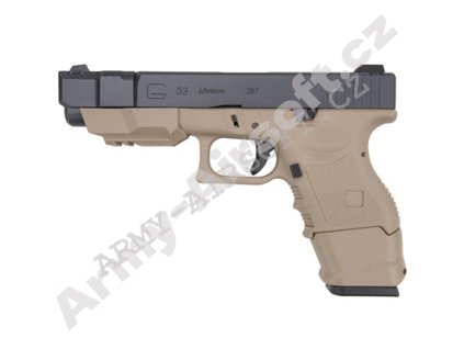 Glock 33 Gen3 advanced - TAN, kovový závěr, blowback - WE  Airsoft