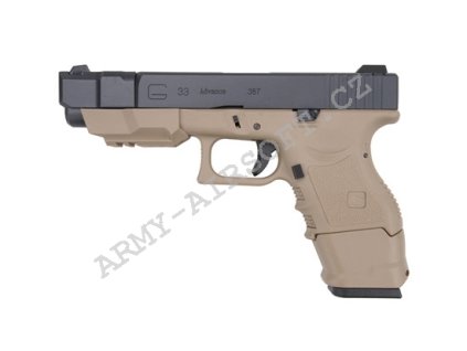 Glock 33 Gen3 advanced - TAN, kovový závěr, blowback - WE  Airsoft