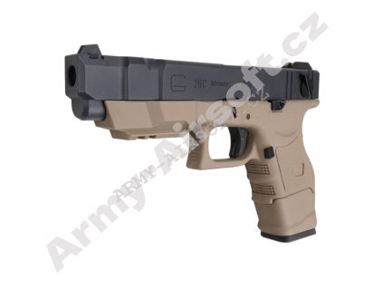 Glock 26C Gen4 advanced - TAN, kovový závěr, blowback - WE  Airsoft