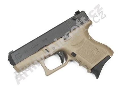 Glock 26 Gen4 - TAN, kovový závěr, blowback - WE  Airsoft
