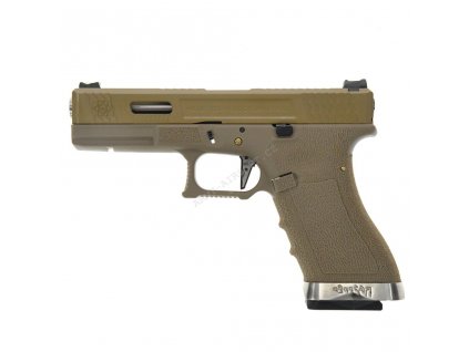 W-Force G17 - TAN - kovový závěr, stříbrná hlaveň, blowback  Airsoft