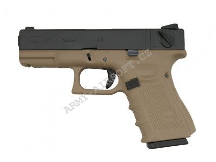 Glock 23 Gen4 - TAN, kovový závěr, blowback - WE  Airsoft