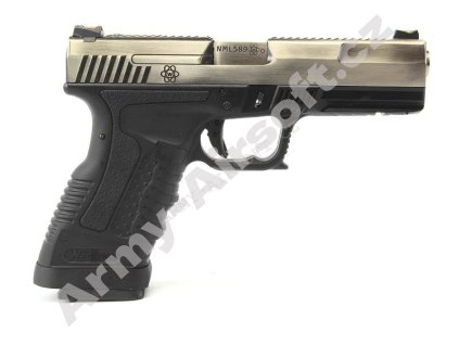 GP1799 T7 - GBB, stříbrný kovový závěr, černý rám, stříbrná hlaveň - WE  Airsoft